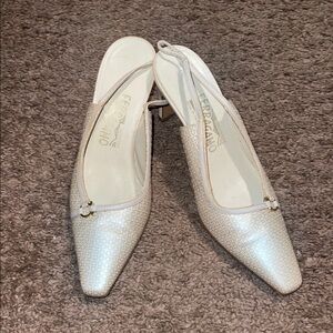 Salvatore Ferragamo Cream Mules Sleek Minimalist Design